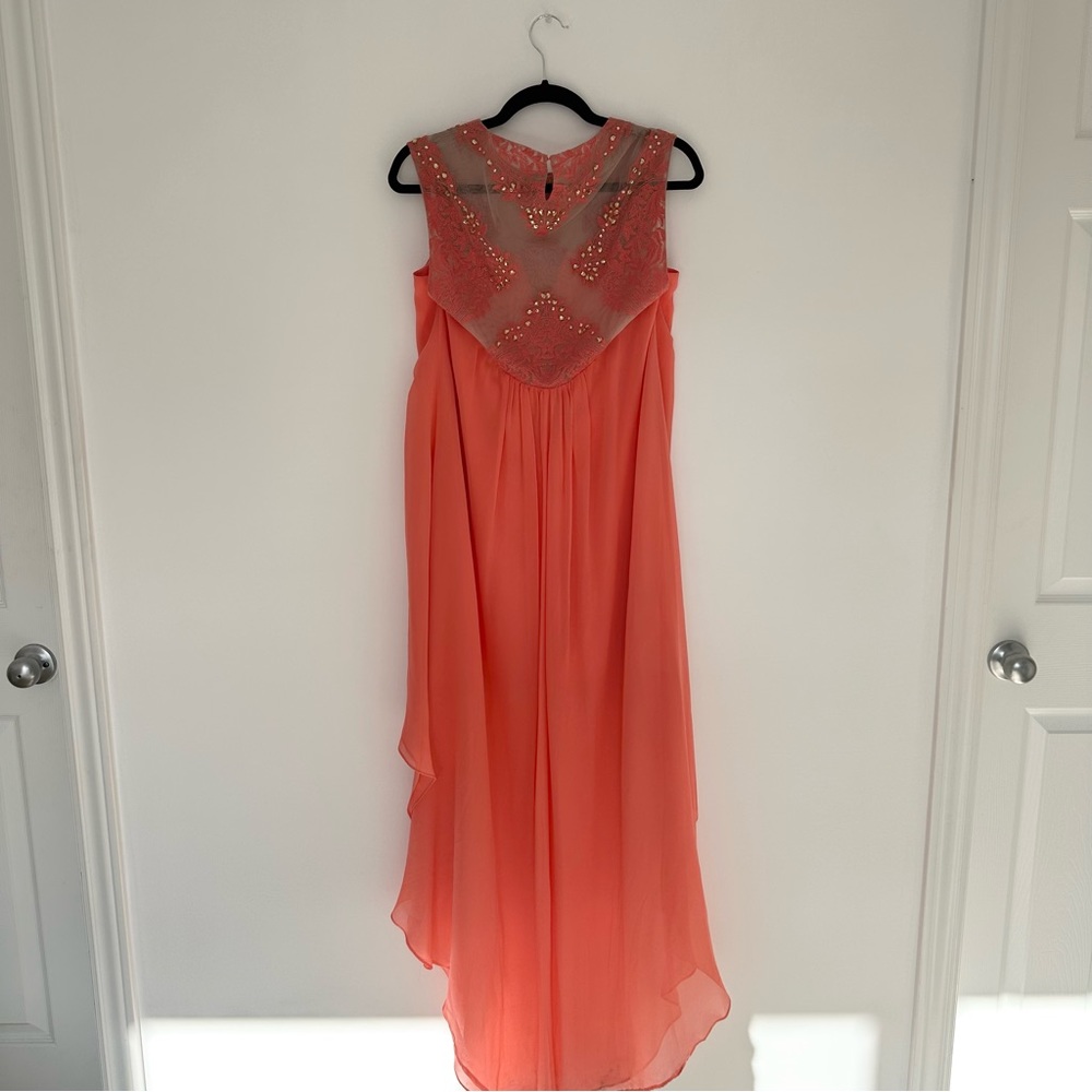 BCBG Max Azria Palm embellished coral high low dress - Picture 4 of 7